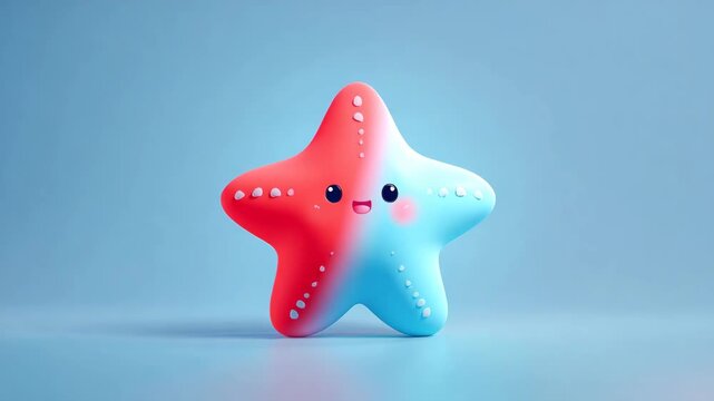 Cute starfish character with kawaii face split red and blue color a charming illustration for childrens designs and educational materials