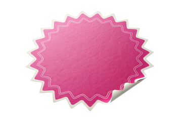 Pink starburst sticker with folded corner isolated on transparent background