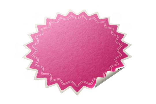 Pink starburst sticker with folded corner isolated on transparent background - Powered by Adobe