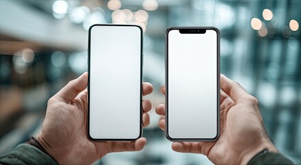 Two smartphones held by hands
