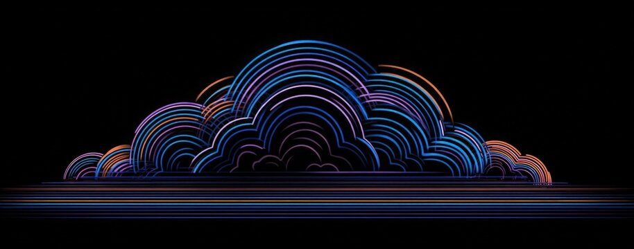 Abstract neon-colored layered cloud shapes on a black background
