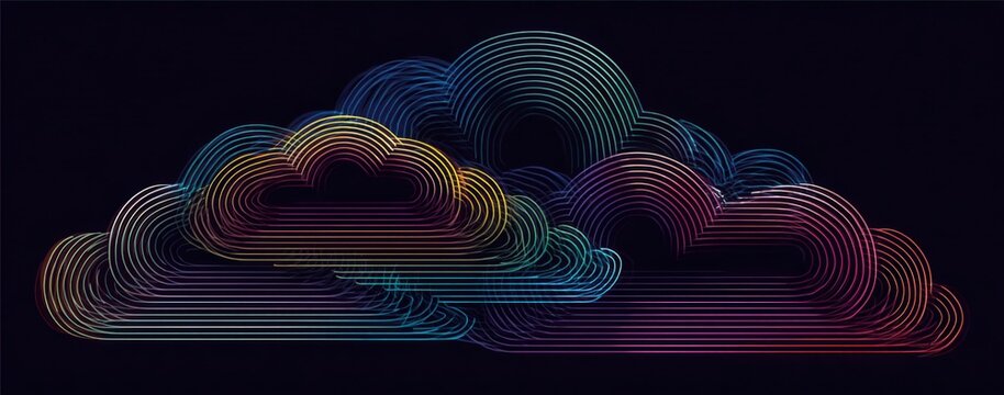 Abstract clouds formed by colorful concentric lines on a dark background