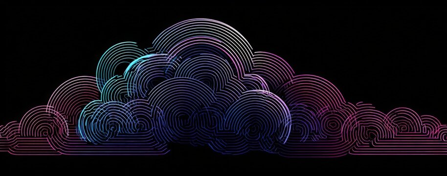 Abstract, swirling cloud shapes in neon hues against a dark background