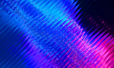 Vivid Blue and Pink Neon Ribbed Glass Wave Abstract Background Illustration