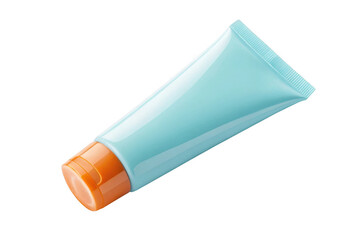 Blue squeeze tube with orange cap isolated on transparent background