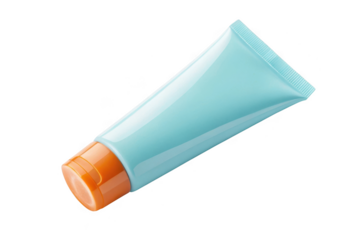 Blue squeeze tube with orange cap isolated on transparent background
