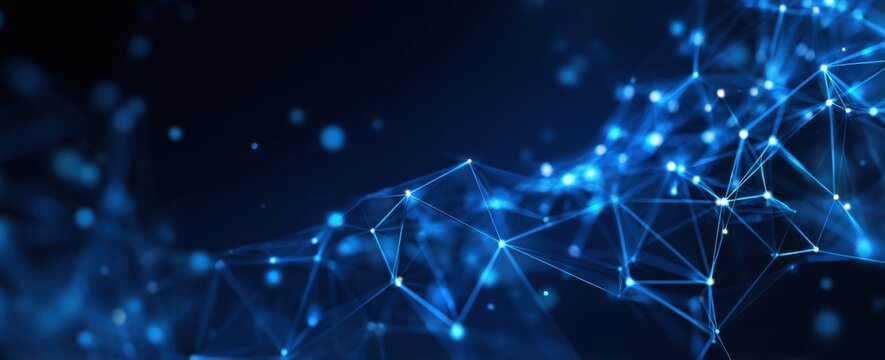 Abstract digital network with glowing blue nodes and lines on dark background