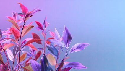 Vibrant leaves in shades of purple, red, and orange against a soft, gradient background