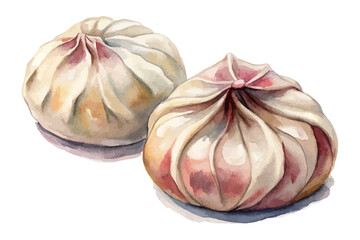Watercolor Dumplings Jiaozi  isolated on white background