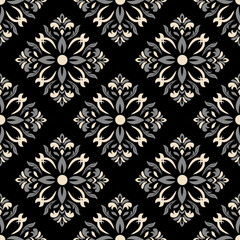 Floral pattern on black background, designed for background, decoration, fabric, clothing, wallpaper, seamless.