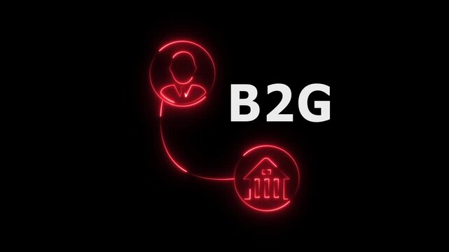 Abstract glowing neon business to government (B2G) icon animation with dark background.