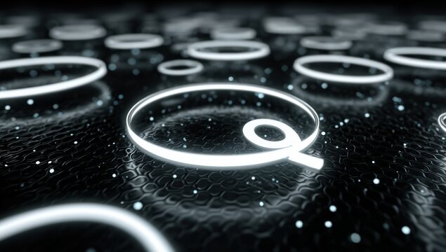 Futuristic glowing abstract forms on textured dark surface