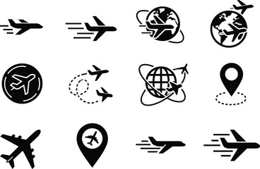Large set of monochrome black vector arrows, chevrons, and circular/revolving icons, symbolizing navigation, direction, flow, and movement.