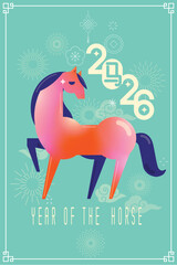 Happy Chinese New Year 2026. Year of the Horse Zodiac Greeting Card, Poster, Banner, Brochure, Calendar (Translation: Horse).