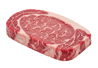 Raw premium beef steak, thick cut, deep red, white fat marbling, fresh, firm, on a transparent background, soft professional lighting, concept of premium quality food