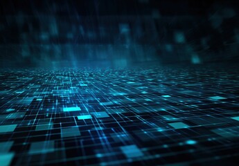 Expansive digital grid with glowing squares and lines, deep perspective