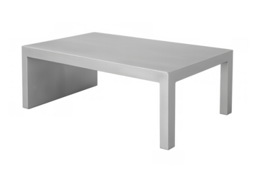 White rectangular coffee table isolated with a minimalist design, modern furniture for home or office interior on transparent background