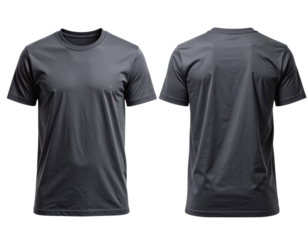 Dark Gray T-Shirt Front and Back Flat Lay Template, Isolated on Transparent Background