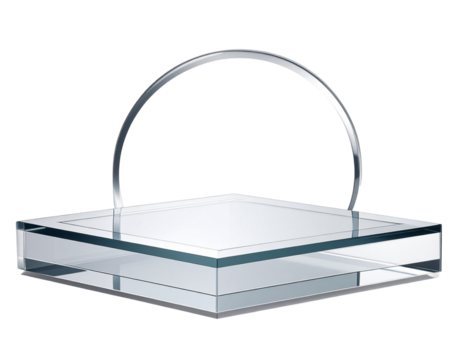 Clear Acrylic Podium Front View with Polished Edges, Isolated on Transparent Background