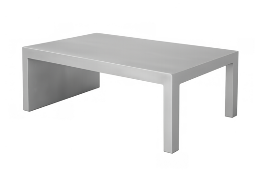 White rectangular coffee table isolated with a minimalist design, modern furniture for home or office interior on transparent background