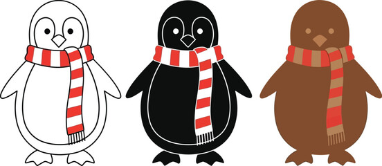 Festive penguins wearing striped scarves ready for winter