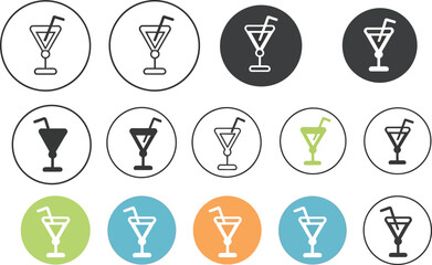 Cocktail icon set, party drinks in trendy minimal style
