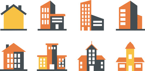 Modern building icons for real estate and city development