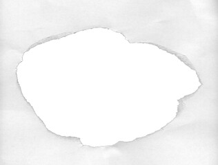Hole in paper with torn edges isolated on transparent background.