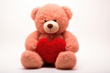 Obraz premium Teddy bear hugg a fluffy heart toy white background representation.