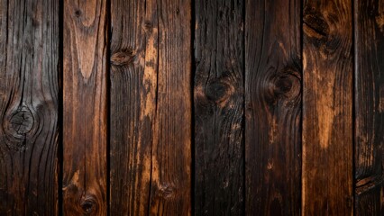Naklejka premium Vertical dark brown aged wooden planks display a rich, weathered texture.