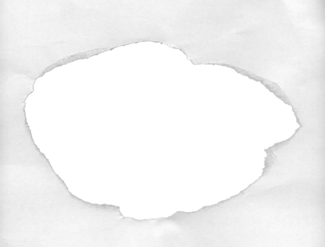 Hole in paper with torn edges isolated on transparent background.