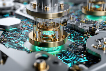 Close-up view of advanced technology circuits and components in modern electronics