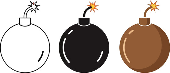 Bomb icons set for explosive designs and urgent alerts