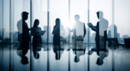 Corporate Silhouettes Reflecting Future Business Strategy And Teamwork In A Modern Setting