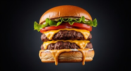 Delicious Double Cheeseburger Melted Cheese Fresh Toppings