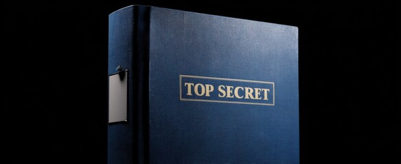 Blue binder labeled top secret prominently on the front cover.