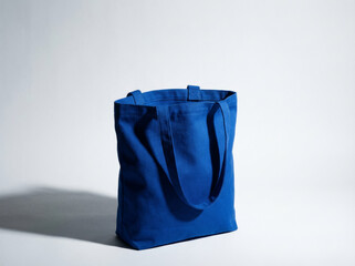Realistic Blue Canvas Tote Bag Mockup on White Background
