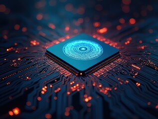 Neon blue red motherboard background CPU closeup