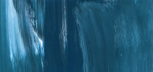 Blue abstract acrylic paint texture background like water splash for wide wallpaper.
