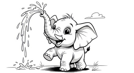 Cute baby elephant playing and splashing water with its trunk