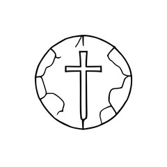 Obraz premium Single Monochrome Icon: Cracked Circle with Cross