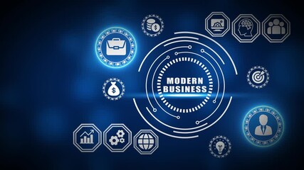 Blue Digital HUD with Modern Business Text and Business Related Icons technology interface - Powered by Adobe