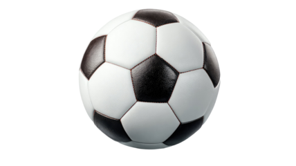 Classic black and white leather soccer ball isolated on a white background, ready for game play and competition