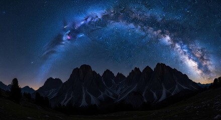 Vibrant Milky Way Arching Over Majestic Mountain Peaks at Night