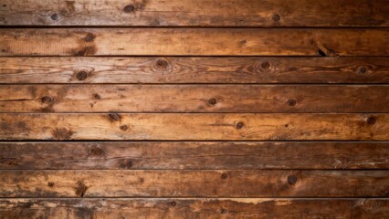 Fototapeta premium Horizontal rustic wooden planks create a richly textured, warm brown background surface.