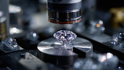 A faceted gemstone undergoes close examination under magnification
