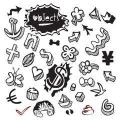 Ensemble d'Icônes Symboles et Objets abstraits en Noir et Blanc Design Vecteur