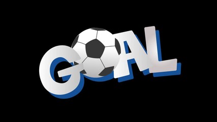 Dynamic cartoon animation of the word "GOAL" with a bouncing soccer ball on a black background. Perfect for sports highlights, football match broadcasts, celebratory victory clips, and gaming streams.