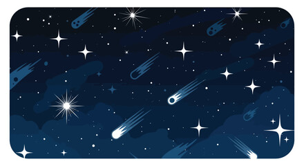 Starry night sky vector illustration with celestial bodies and stars pattern design
