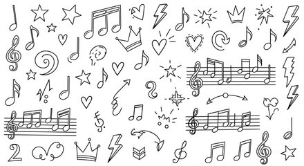 Musical Notes and Doodles Vector Illustration Set for Creative Graphic Designs and Art Projects
